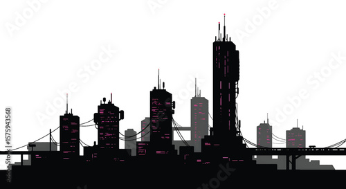 Futuristic Cityscape Silhouette Vector Illustration of a Modern Metropolis