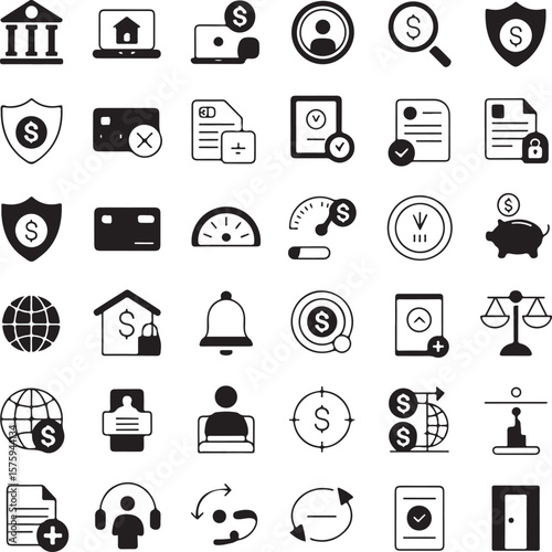 Financial Icons Banking, Security, and Transaction Glyphs