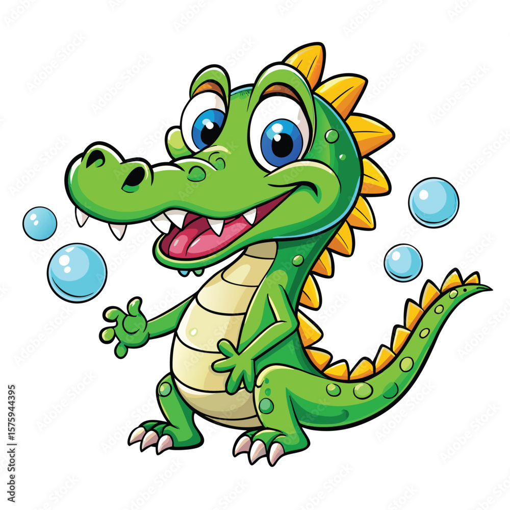 Obraz premium Cartoon crocodile with bubbles