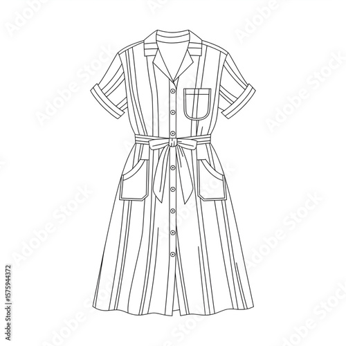 Beautiful line drawing of a linen dress coloring page design