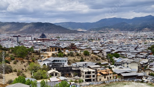 Aerial view of Shangri-la ancient town in Shangri-la city, Yunnan, China