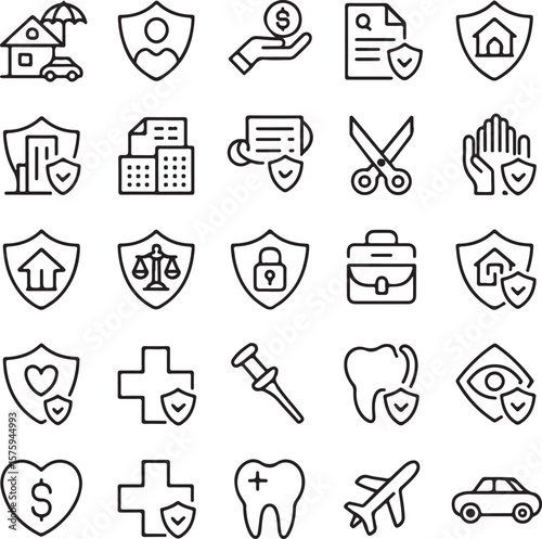 Comprehensive Insurance Icon Set Protection, Security, and Safety Symbols