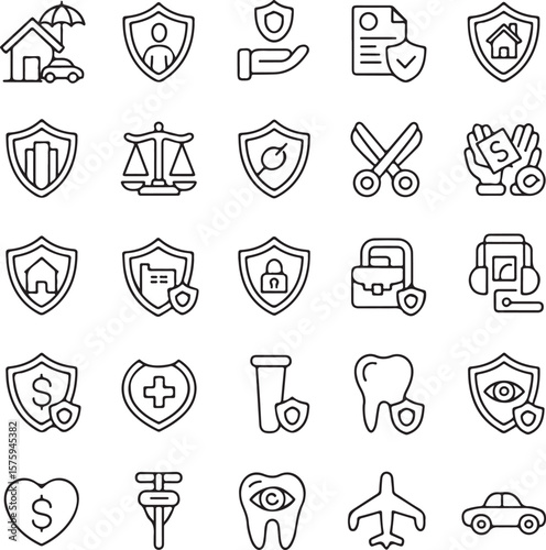 Comprehensive Insurance Icons Protection, Safety, and Security Symbols