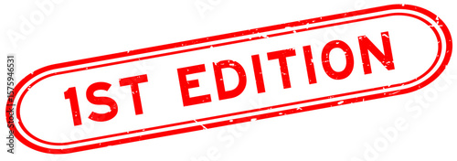 Grunge red first edition word rubber seal stamp on white background