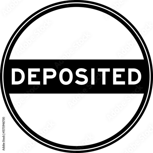 Black color round seal sticker in word deposited on white background