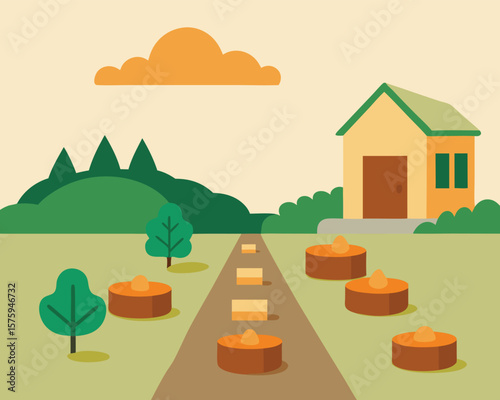 Charming Countryside Pathway  A Peaceful Autumn Harvest Scene Ai Generated