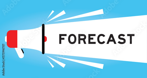 Color megaphone icon with word forecast in white banner on blue background