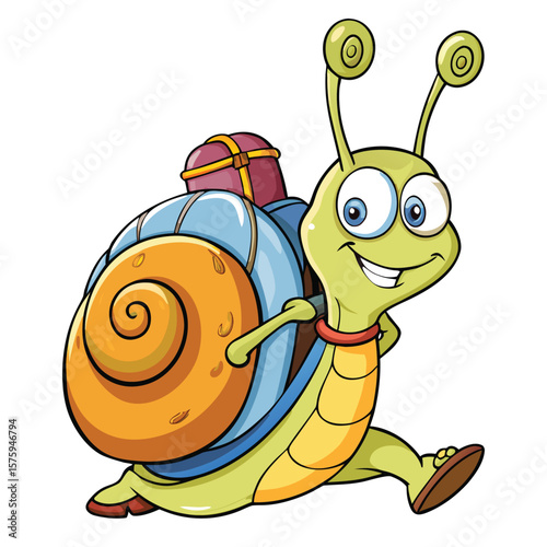 Cartoon snail with a backpack