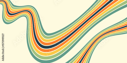 Retrofuturism poster design in trendy retro line style. Modern art poster retro vintage style 70s stripes background template lines shapes vector design