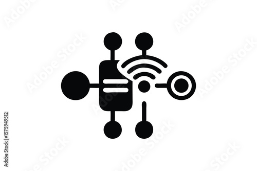 Abstract digital network node with wireless signal radiating from central connection point