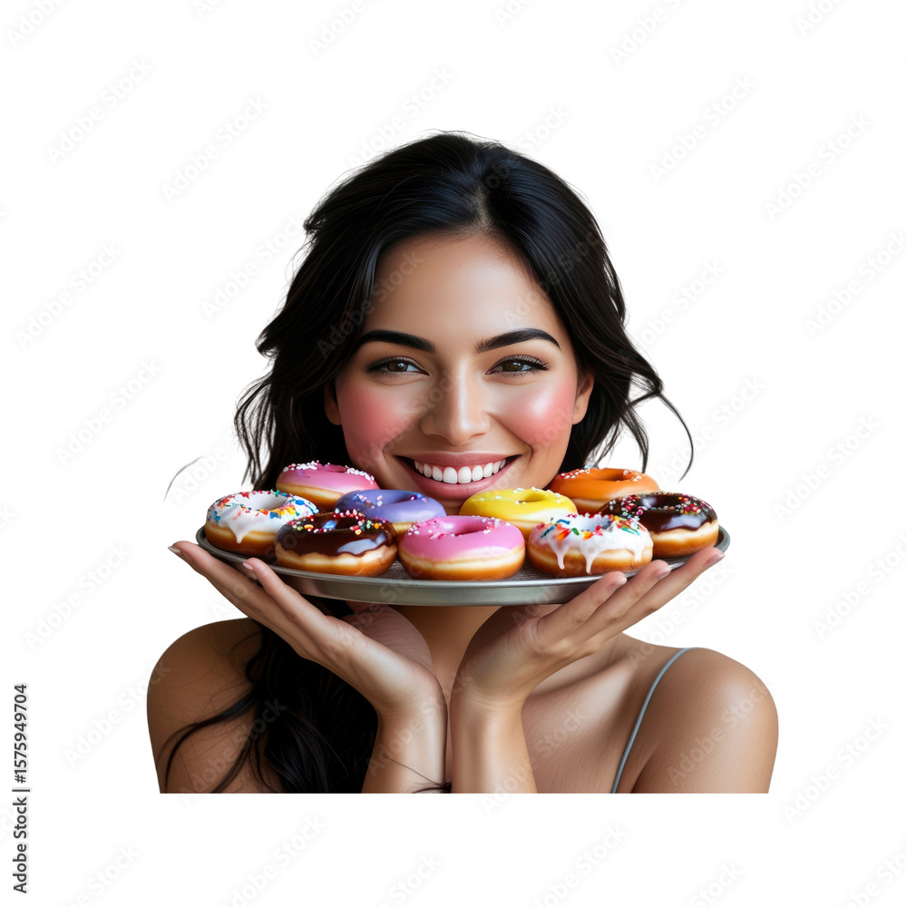 Beautiful Woman Holding a Plate of Delicious Donuts Beautiful Woman Holding a Plate of Delicious Donuts