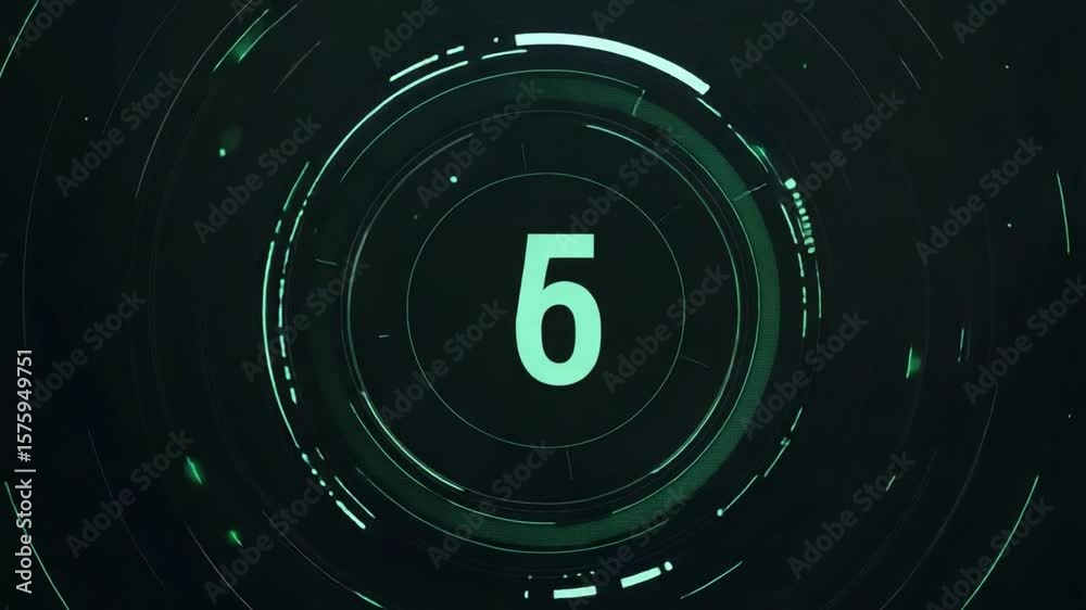 Countdown Timer Graphic Display: Sleek countdown graphic with neon number against circular pattern symbolizing progress and anticipation in futuristic technology