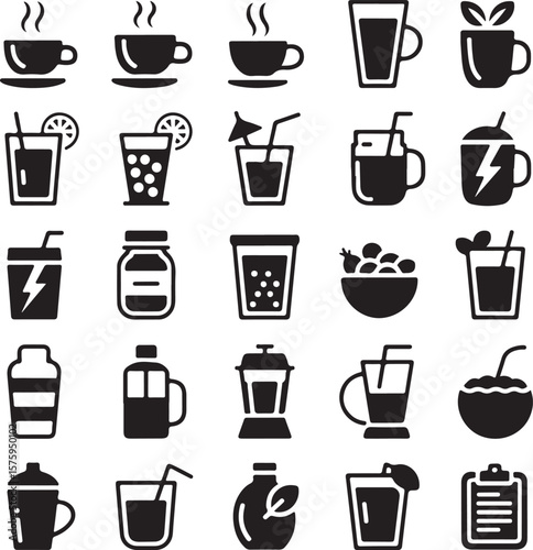 Extensive Collection of Drink Icons Coffee, Juice, Smoothies, and More
