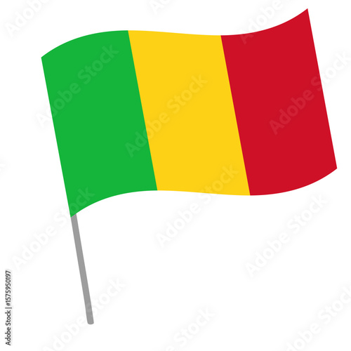 Mali national flag flutters with flagpole