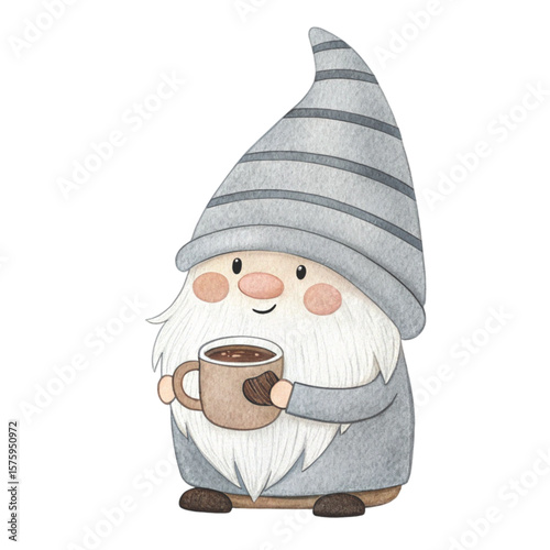 Cute Gnome with a hat, sweets, and flowers all around Clipart Watercolor 