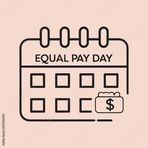 Solid color vector illustrations for International Equal Pay Day including equal pay signs, gender equality, salary charts, fair wage checklists, and social justice awareness symbols.