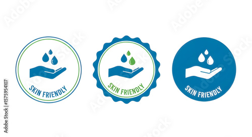 Skin Friendly Product Label Collection | Green and Blue Water Drop over Hand Design for Cosmetic and Skincare Marketing