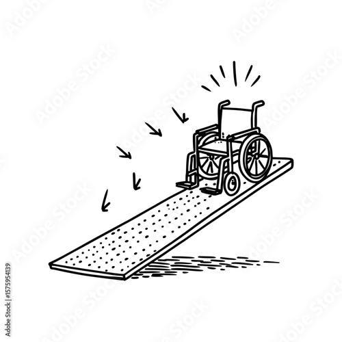 Wheelchair Ramp Accessibility Symbol with Directional Arrows in Hand-Drawn Sketch Style on Transparent Background for Inclusive Design and Public Space Labels