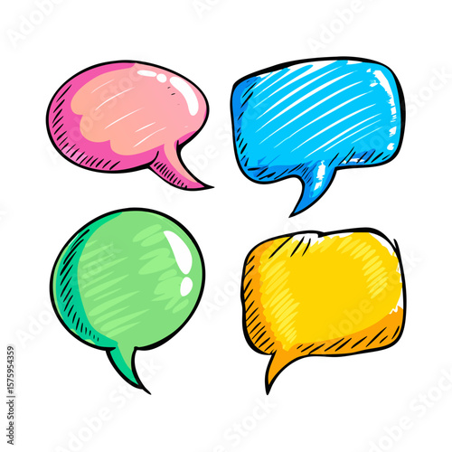 set of colorful speech bubbles. Hand drawn sketch ballon comic vector illustration