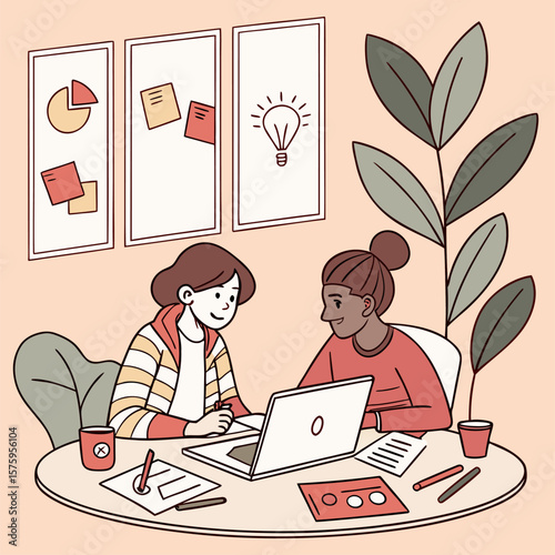 man and woman working with laptop in the office vector illustrations