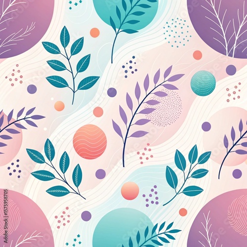 Whimsical Pastel Leaves and Abstract Shapes Pattern