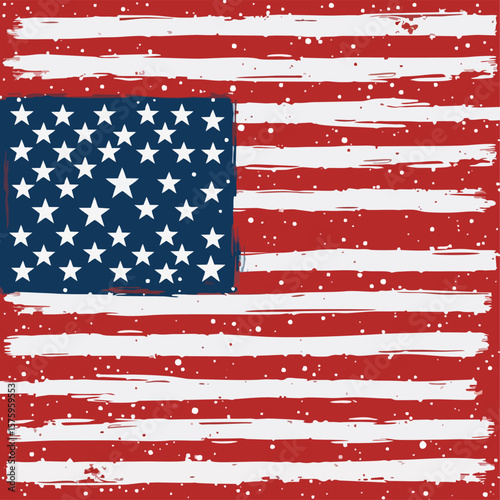 Vector design with decorative drawing of national flag of usa. 
Fashion t-shirt print. American pattern 
of stars and wavy stripes for textiles, fabric, clothing.