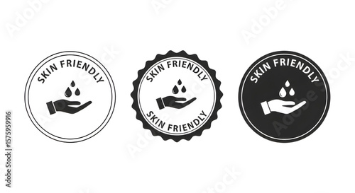 Skin Friendly Label Design Set | Hand Symbol with Water Drops in Circle for Cosmetic Product Packaging, Health, Wellness, and Beauty Marketing