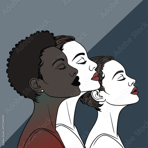 Portrait of a loving couple in silhouette, their faces in profile, a beautiful illustration of romance and relationship