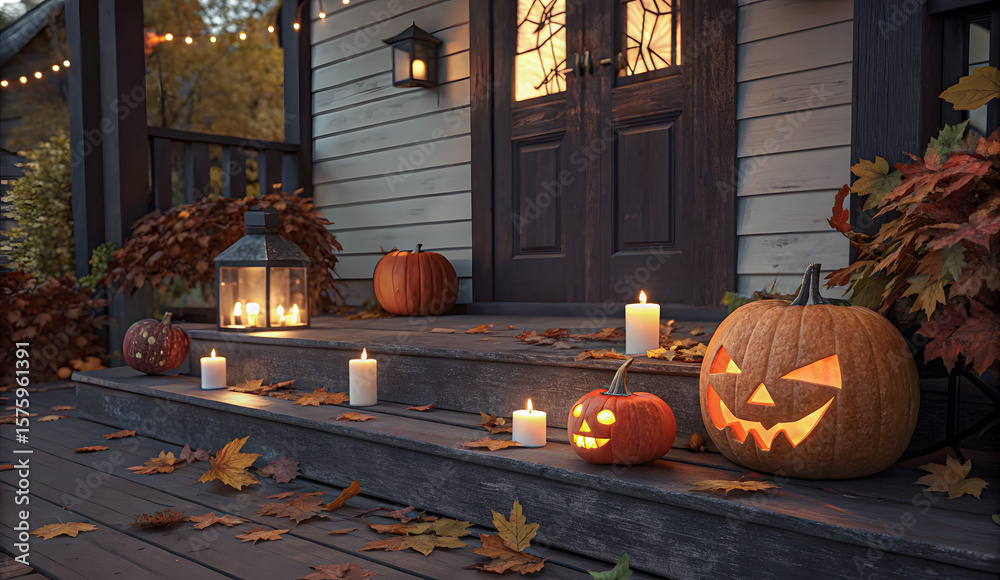 Obraz premium Halloween Decorations on Front Porch 