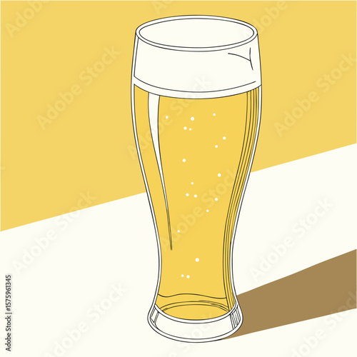 Tall Clear Glass Filled with Light Golden Beer and a Cat Illustration
