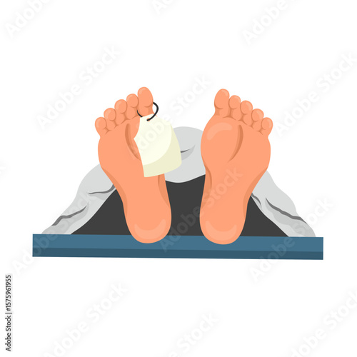 vector illustration of a corpse lying with tags on its feet