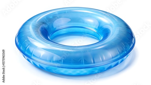 A transparent blue inflatable swim ring isolated on a white background