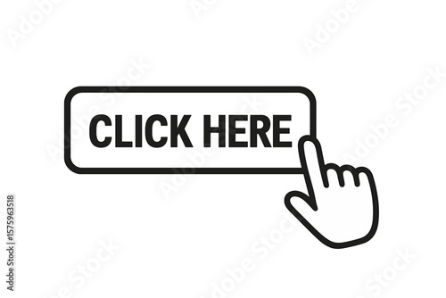 Click here button with hand cursor pointer icon. Call to action web design element. Vector for website and mobile app. UI UX symbol for internet navigation link. Flat vector.