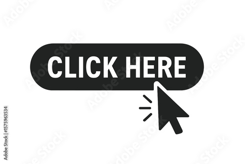 Click here button with mouse pointer icon. Vector for web navigation and app interface. Call to action CTA symbol. Isolated graphic design element on transparent background.