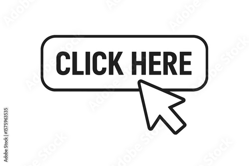 Click here button with mouse cursor pointer icon. Vector illustration for web design. Call to action concept. User interface element for website on transparent background.