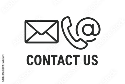 Contact Us Icons Set. Envelope, Phone, Email, At Symbol. Communication, Support, Customer Service Concept. Line Art Vector Illustration. Black Isolated on White Background.
