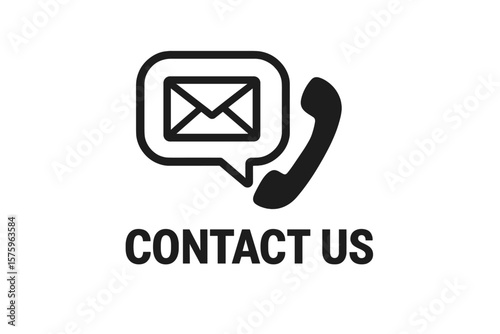 Contact Us Icon Vector – Email Envelope and Telephone Handset in Speech Bubble, Communication Concept, Customer Support, Helpline, Black Isolated Symbol, Transparent Background