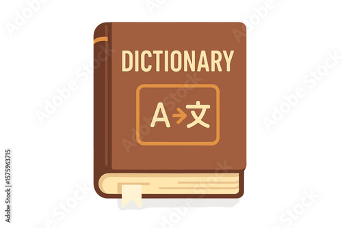 Dictionary book for language translation. Vocabulary learning and education symbol. Reading foreign languages study concept. Encyclopedia, literature icon. Vector illustration.
