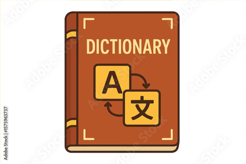 Dictionary book icon for language translation and vocabulary learning. Education and literature symbol. Foreign language study, encyclopedia, and grammar concept vector.