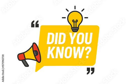 Did you know question with light bulb and megaphone. Interesting fact, trivia knowledge banner. Quote in speech bubble for social media, business, marketing. Vector logo.