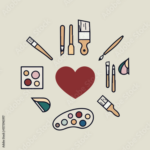 National Day of Arts in Care Homes vector set with symbolic art tools, abstract creativity, intergenerational sharing, and visual storytelling showing art’s impact on elderly wellbeing.