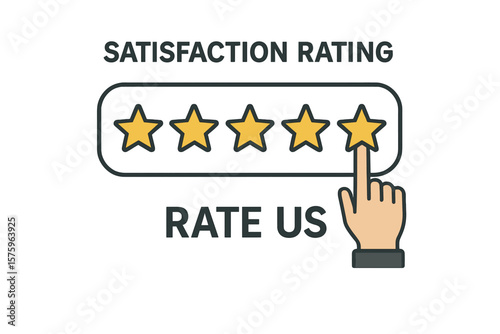 Five gold star rating for best quality. Customer satisfaction and positive review. Online feedback and reputation management. Rate us concept for excellent service or product.