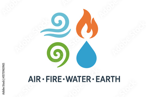 Four elements of nature: air, fire, water, earth. Natural elements icon set. Vector logo template for esoteric, spiritual, energy concepts. Simple flat minimal graphic design.