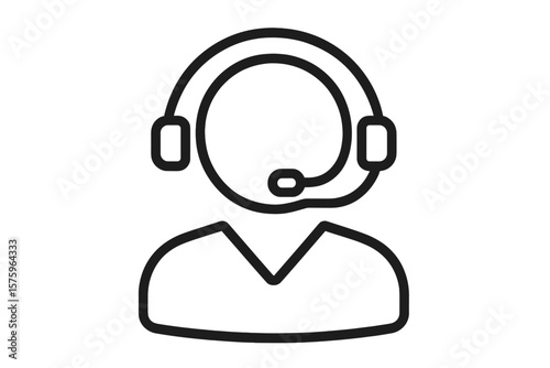 Customer support hotline operator icon. Call center agent with headset. Technical support service. Helpline consultation. Online customer assistance. Contact center vector illustration.