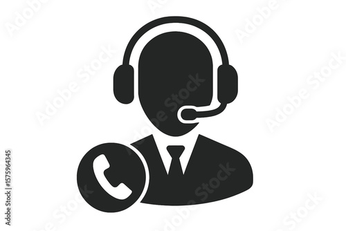 Customer support hotline operator icon. Call center agent with headset. Phone assistance, technical support, helpline, consultation, communication service vector illustration