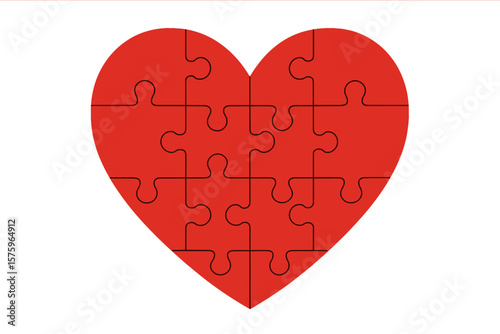 Heart Shaped Jigsaw Puzzle Pieces. Red Heart Symbol. Love Connection Concept. Vector Illustration. Relationship Metaphor. Missing Piece. Romantic Puzzle. Emotional Bond. Unity and Togetherness.