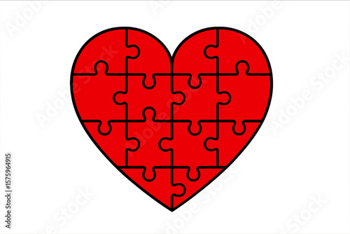 Heart Shaped Jigsaw Puzzle Pieces. Red Love Symbol. Romantic Puzzle Concept. Vector Illustration. Relationship Metaphor. Missing Piece. Unity. Connection. Valentine’s Day Design.