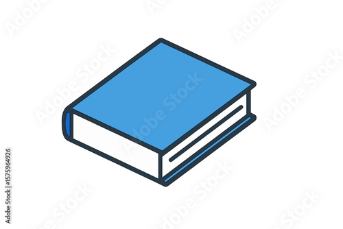 Isometric Book Icon Blue Cover. Closed Hardcover Book Vector. Flat Style Illustration. Education, Reading, Literature, Library, Knowledge, Study, School, Learning, Stationery, Academic Concept