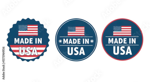Made in USA Labels with American Flag | Vector Icon Set for Product Branding, Marketing, and Patriotic Promotion