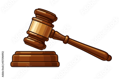 Judge’s Gavel Hammer on Wooden Stand. Law, Justice, Courtroom Decision, Legal Verdict, Auction, Symbol of Authority, Sentencing, Legal System, Vector Illustration, Transparent Background